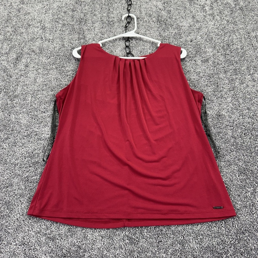 Calvin Klein Blouse Womens XL Red Sleeveless Pleated Round Neck Stretch Casual